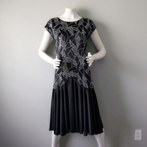 Diamond's Run Black Formal Dress Midi Silver Glitter Drop Waist Vintage 80s Prom